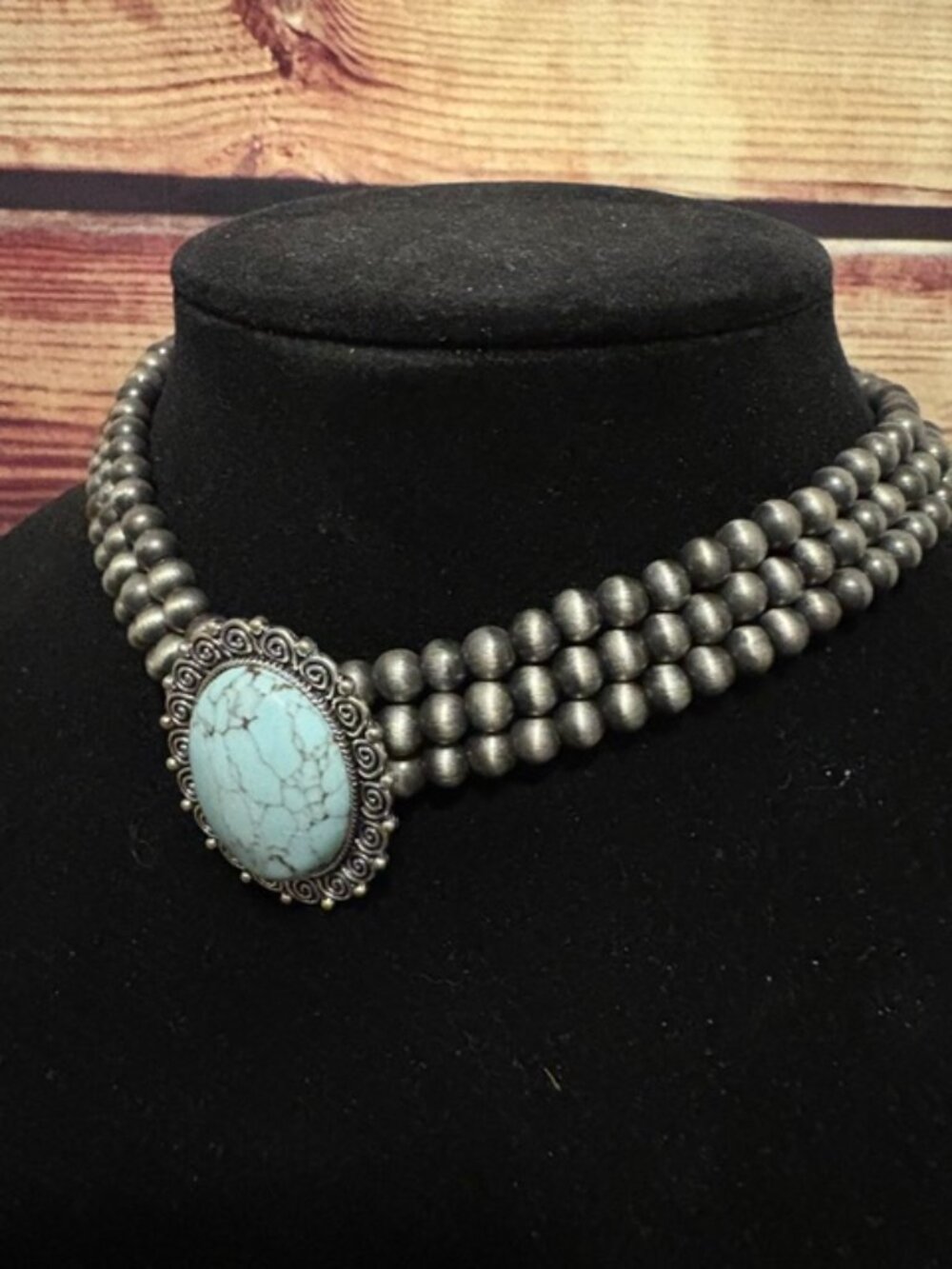 Lunar Deer Turquoise Stone Pearl Style Choker Necklace, NWT